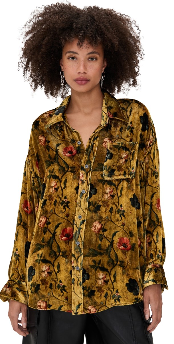 R13 Drop Neck Velvet Shirt Ochre Floral