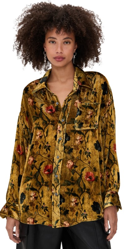 R13 Drop Neck Velvet Shirt Ochre Floral
