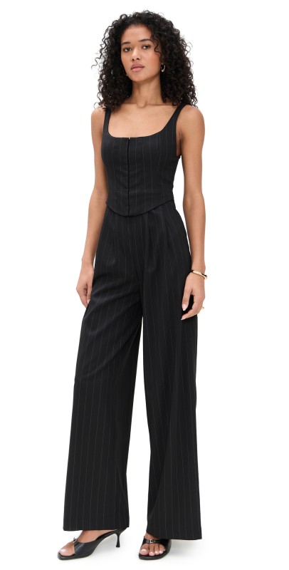 alice + olivia Rebecca Tailored Vest Jumpsuit Black/Off White