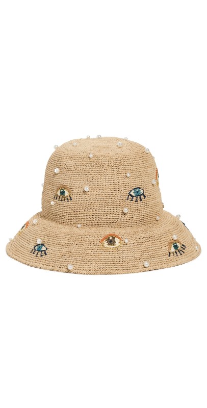 Lele Sadoughi Evil Eye Embroidered Raffia Bucket Hat Evil Ey