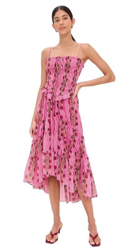 Free People Alejandra Midi Dress Hot Pink Combo
