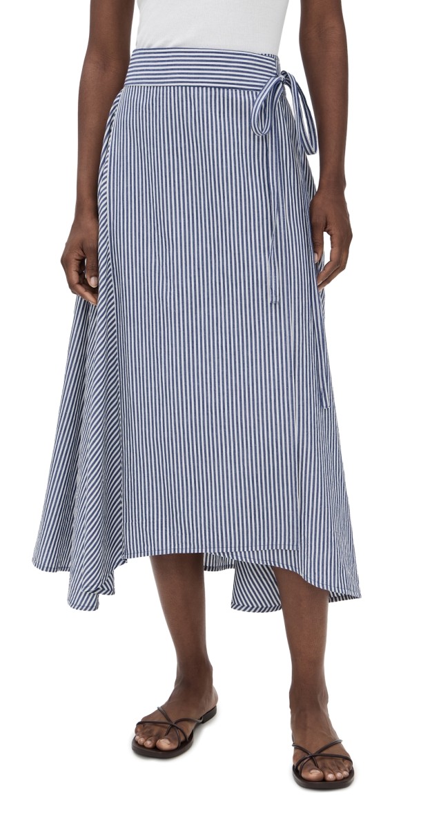 Apiece Apart Marsala Asymmetrical Skirt Skinny Stripes Indigo/Cream