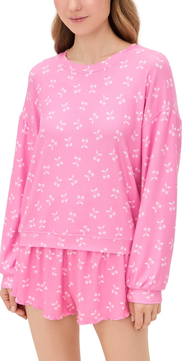 Z Supply Cherry Long Sleeve Top Pink Bisou