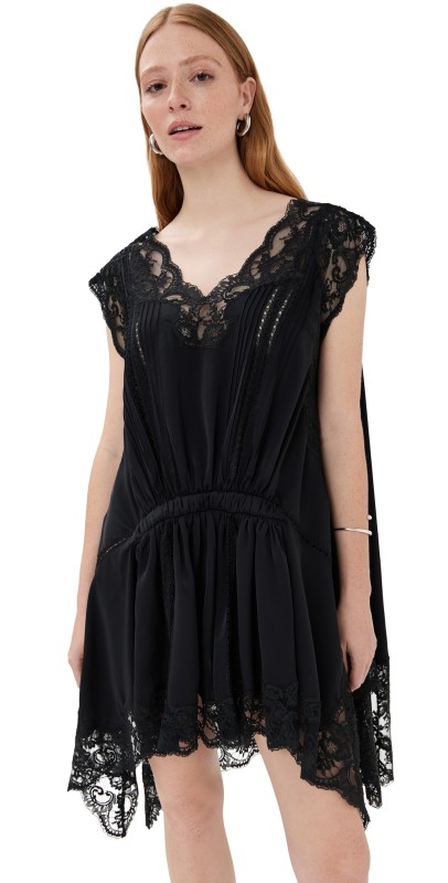 rabanne Short Dress in Lace and Satin Black