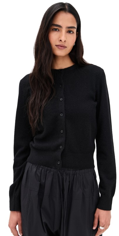 White + Warren Cashmere Crew Neck Cardigan Black