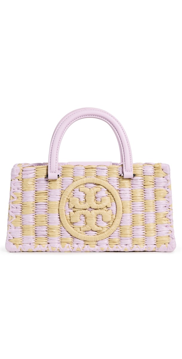 Tory Burch Ella Hand Crocheted Checkered Top Handle Bag Pale Purpl