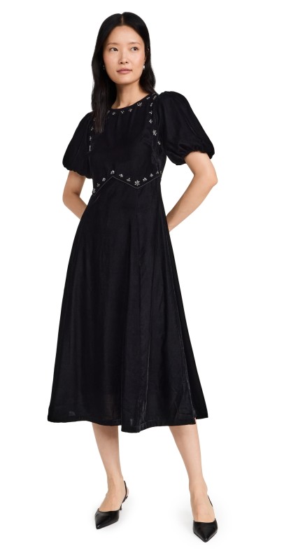 Sea Caryl Beaded Velvet Dress Black