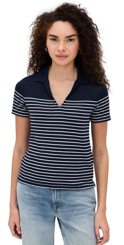 rag & bone The Knit Stripe Polo Navy/Ivory