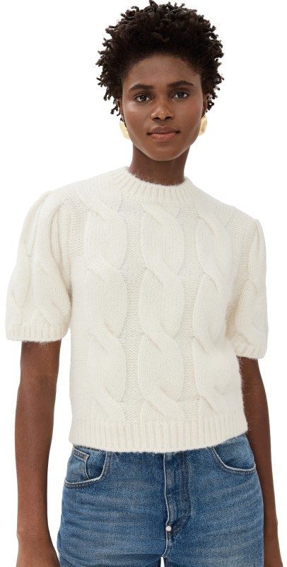 ANINE BING Brittany Cable Stitch Sweater Ivory