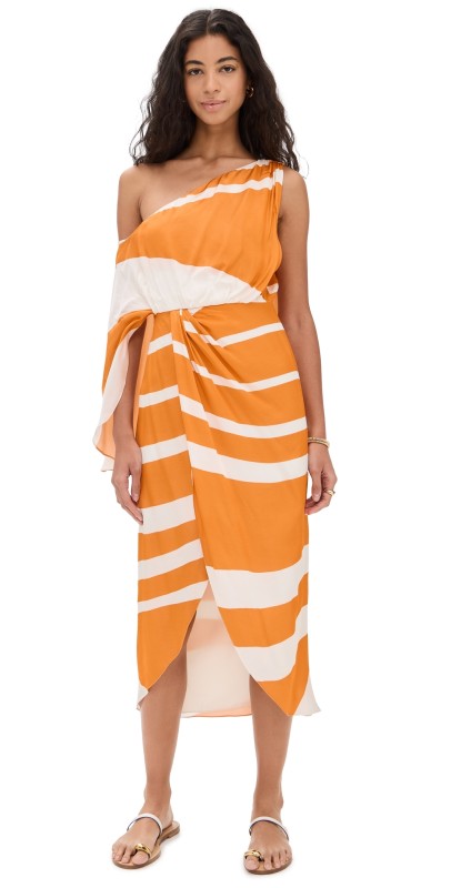 Andres Otalora Irresistible Dress Tangerine Ivory Abstract Lines