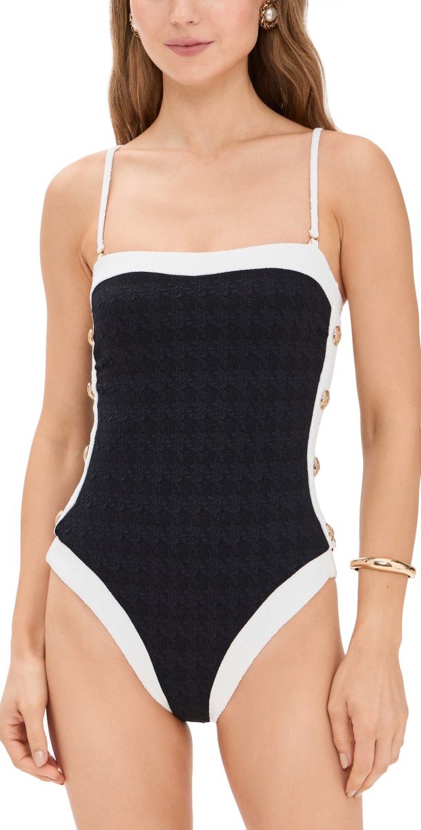 L'AGENCE Tory Colorblock Chic Bandeau One Piece Black