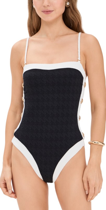 L'AGENCE Tory Colorblock Chic Bandeau One Piece Black