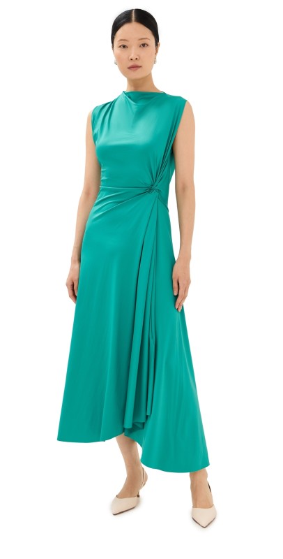 Victoria Beckham Asymmetric Drape Midi Dress Peacock