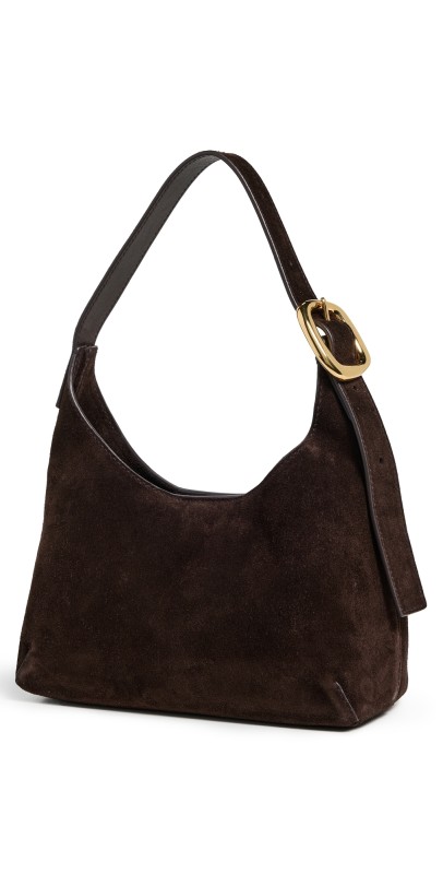 Madewell The Sculptural Buckle Shoulder Bag In Suede Dark Carob