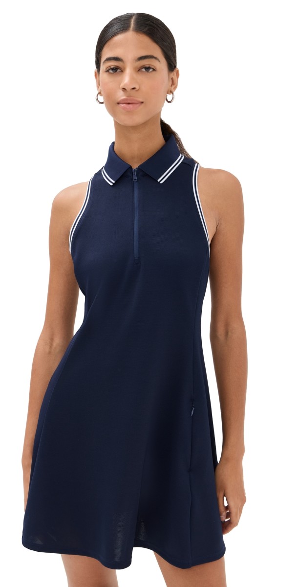 RLX Ralph Lauren Sleeveless Pique 1/4 Zip Dress RFD Navy/Ceramic White