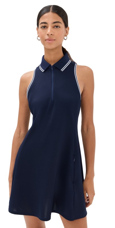 RLX Ralph Lauren Sleeveless Pique 1/4 Zip Dress RFD Navy/Ceramic White