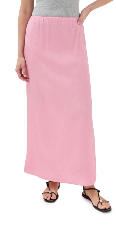 Tibi Summer Acetate Crinkle Maxi Slip Skirt Pink