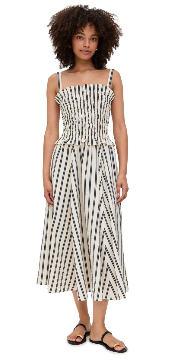 Polo Ralph Lauren Nylon Crinkle A Line Dress 1932 Stripe White Black