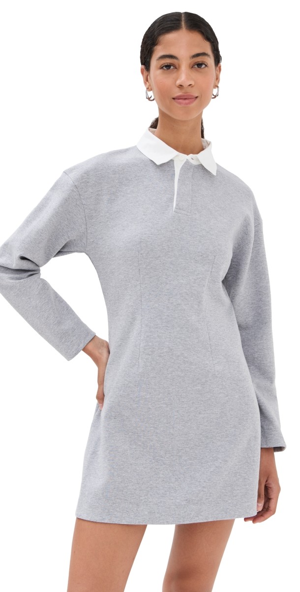 JW Anderson Long Sleeve Polo Dress Mid Grey Melange