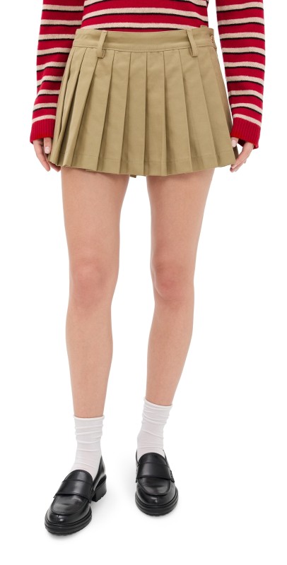 7 For All Mankind Pleated Mini Skirt Twill Sand Storm