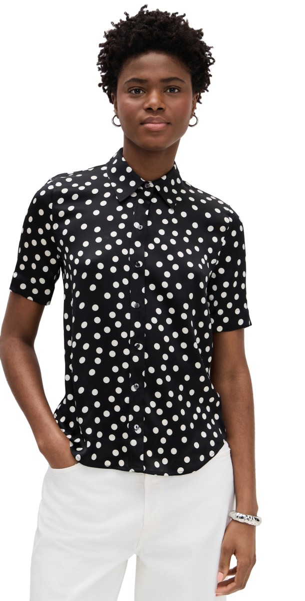 L'AGENCE Ellah Short Sleeve Blouse Black/Ecru Polka Dot