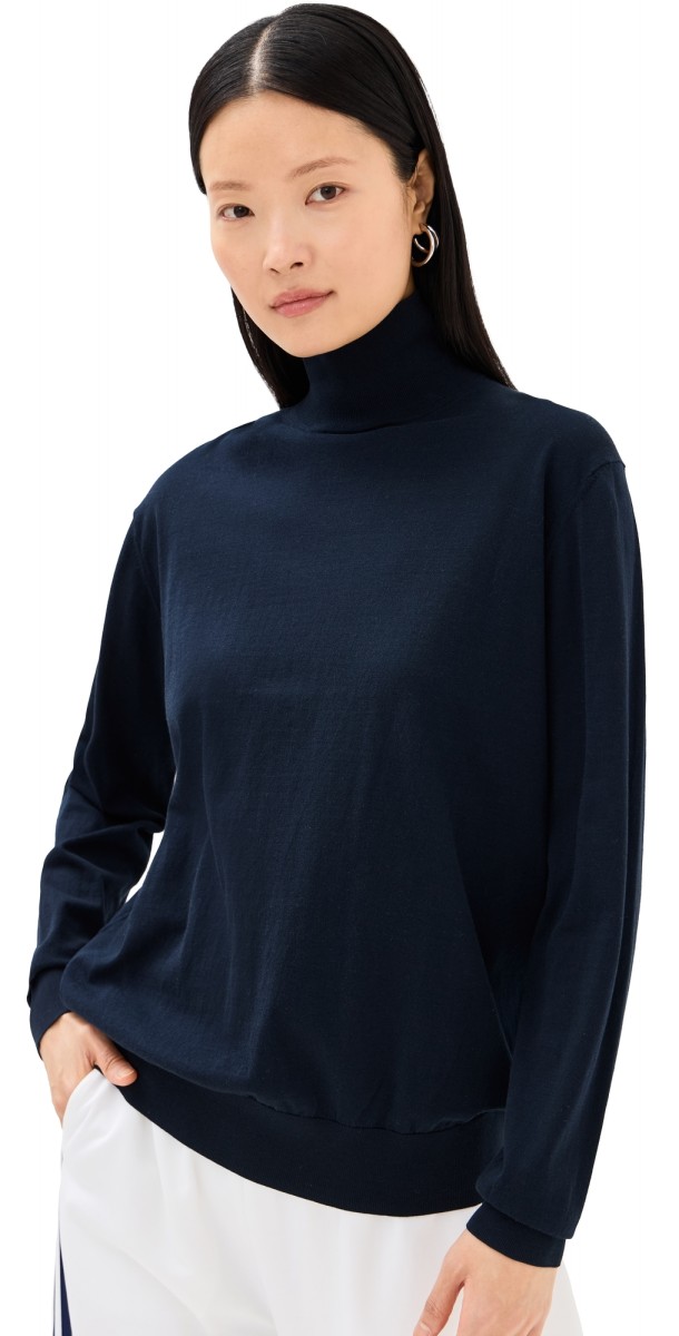 Tibi Super Fine Gauge Perfect Turtleneck Pullover Navy