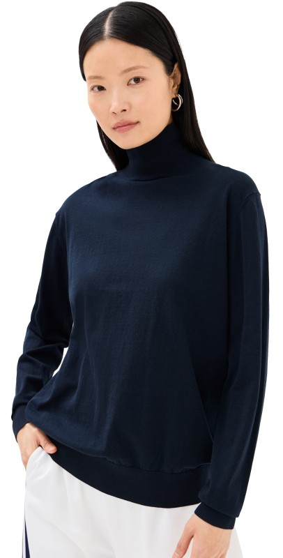 Tibi Super Fine Gauge Perfect Turtleneck Pullover Navy