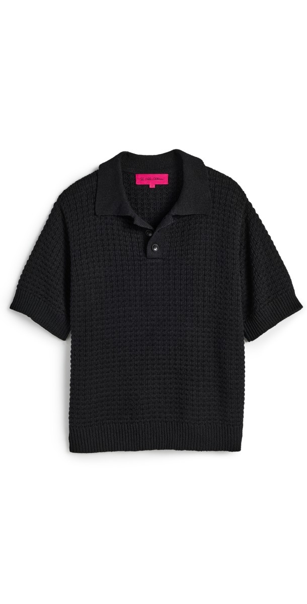 The Elder Statesman Nora Lite Check Unisex Polo Black