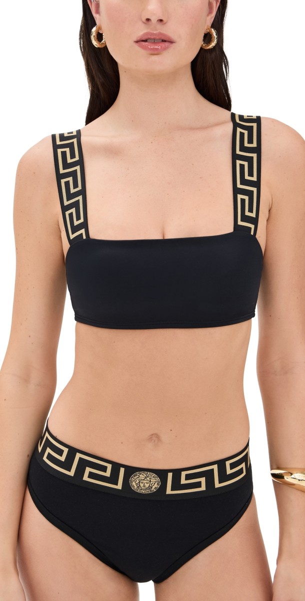 Versace Bikini Top Lycra Vita Recycled New Logo Black