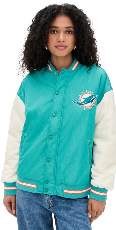 Terez Dolphins Colorblock Bomber Jacket Dolphins Aqua/Sugar Swizzle