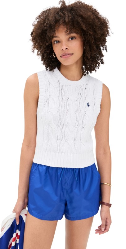 Polo Ralph Lauren Cotton Cable Sleeveless Pullover White