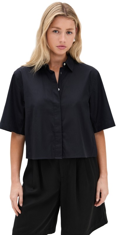 Vince Short Sleeve Cropped Shirt Coastal Blue