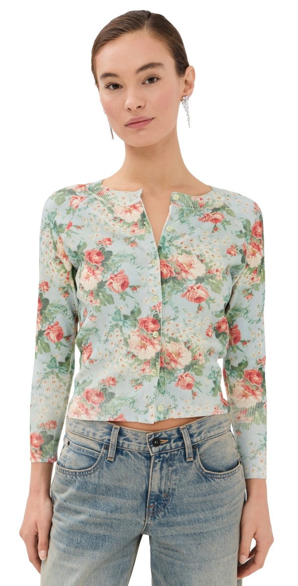 Simone Rocha Shrunken Floral Knit Cardigan Baby Bouquet