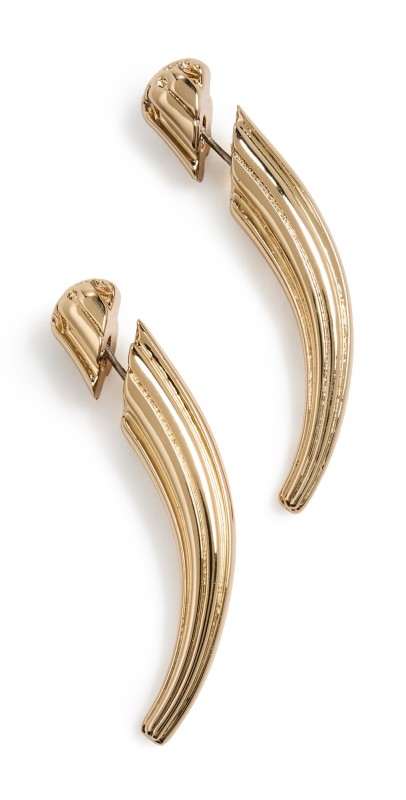 Tory Burch Logo Spike Front-Back Earrings Light Brass
