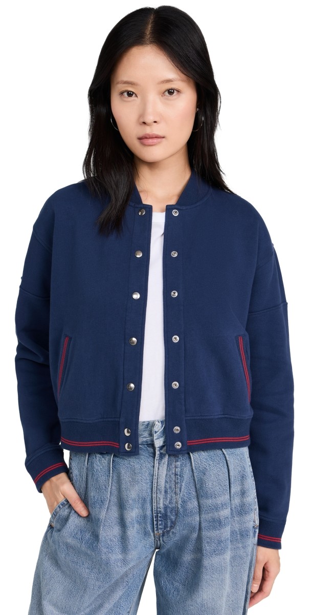 Clare V. Le Varsity Snap Bomber Jacket Navy