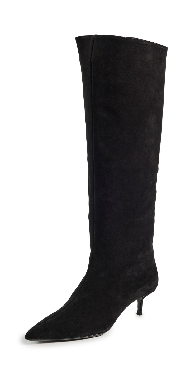 STAUD Sebastian Kitten Heel Boots Black Suede