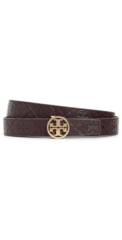 Tory Burch 1 Miller T Monogram Leather Belt Maroon