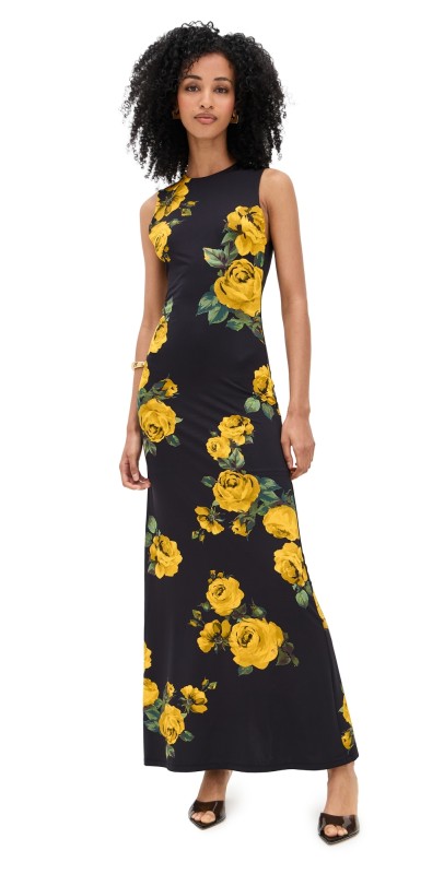 alice + olivia Delora Open Back Sleeveless Crew Neck Maxi Dress Rosehips