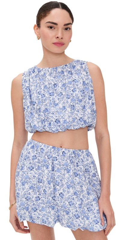 MINKPINK Evelyn Bubble Top Blue Floral