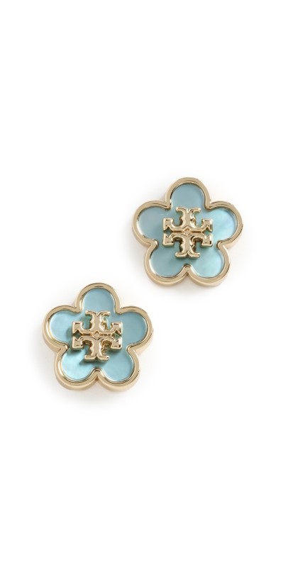 Tory Burch Kira Flower Studs Tory Gold/Blu