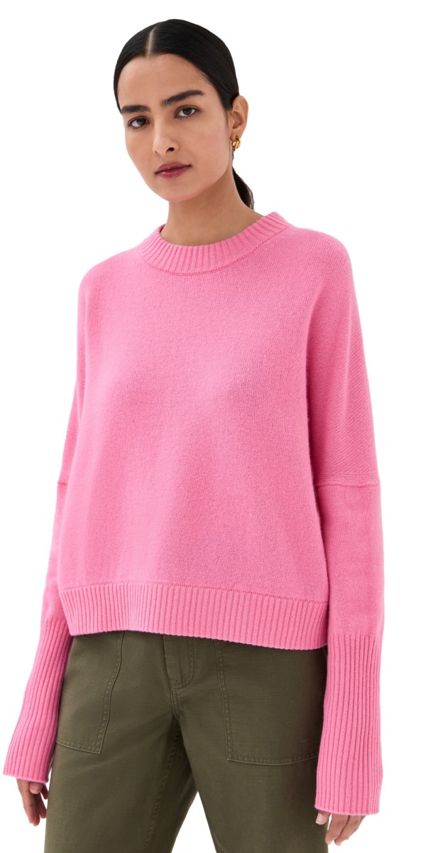 Closed Crew Neck Cropped Sweater Flamingo Pink