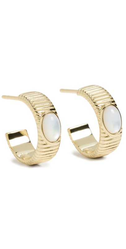By Adina Eden Colored Stone Ridged Hoop Earrings Mother of Pearl