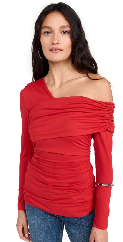 Susana Monaco Carryover One Shoulder Off Shoulder Top 8 Perfect Red