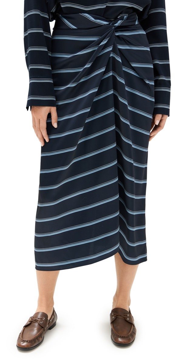 Vince Rugby Stripe Gathered Skirt Coastal/Slate