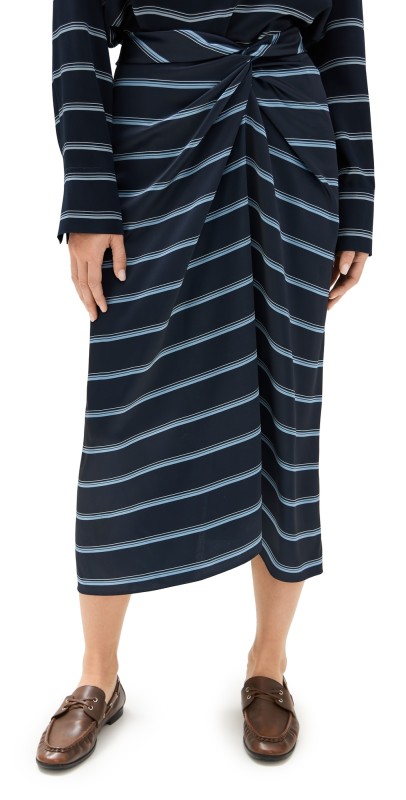 Vince Rugby Stripe Gathered Skirt Coastal/Slate