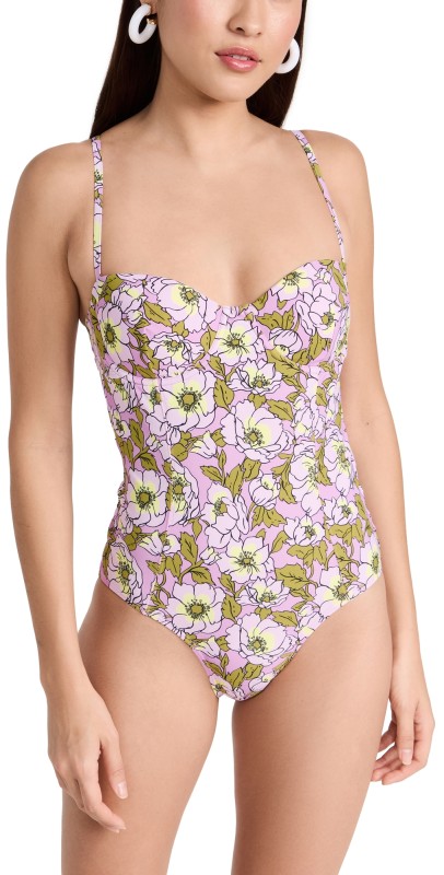 Tory Burch Printed Underwire One Piece Pink Bold Flowers
