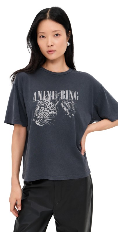 ANINE BING Leopard Cohen Tee Washed Black
