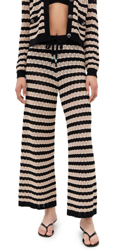 L'AGENCE Gaelle Pointelle Knit Pants Black/Natural Stripe