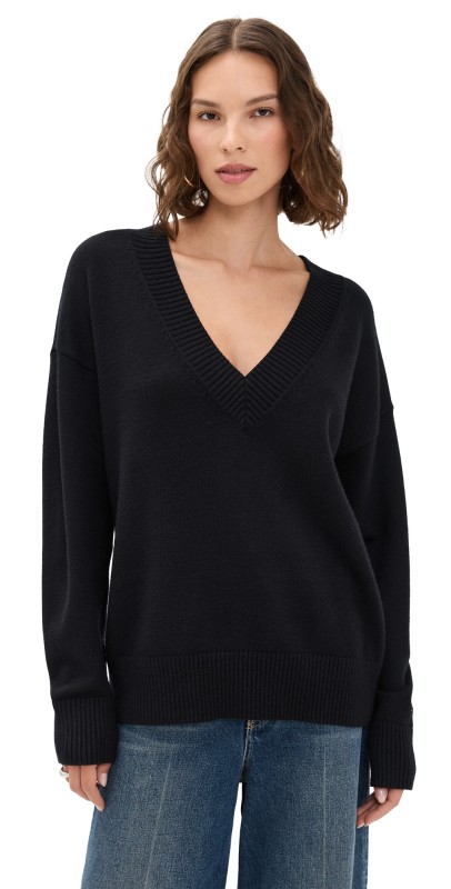Good American Knit Deep V Knit Sweater Black001