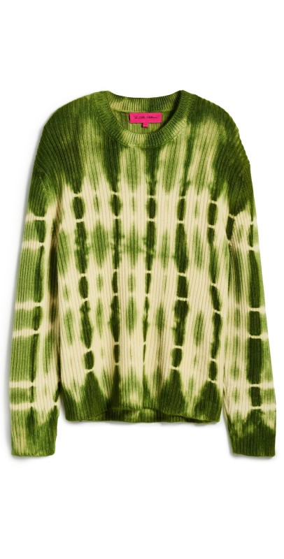 The Elder Statesman Wire Rib Line Cashmere Sweater Ivory With Cadet